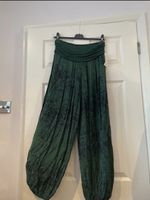 Women Lagenlook BOHO Hippy Harem Ali Baba baggy Yoga Pants Bottle Green Floral