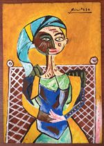 Pablo Picasso Drawing on old paper (Handmade) signed and stamped artwork