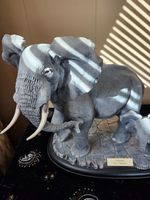 "Caring" cold cast resin elephant and baby statue by J. Noble