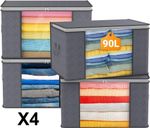 4x Clothes Storage Bags With Zips Bedroom Large Collapsible Storage Box Bedding