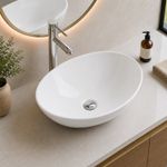 Bathroom Vanity Wash Basin Sink Countertop Oval Curved White Modern 415 x 335mm