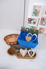 Set bundle Woven Storage basket blue decorative wooden wicker Double Heart bathr