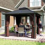 3x3(m) Hardtop Gazebo w/ 7mm Polycarbonate Double-Tier Roof, Sides, Brown