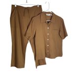 Vintage Selene Sport Womens 100% Silk Pant Set Size M Brown Shirt Crop Pants