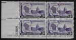 1948 Wisconsin Centennial Plate Block of 4 3c Stamps - MNH, OG - Sc# 957 - CX929