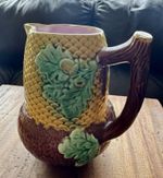 Antique Majolica Adams & Bromley Oak Leaf & Acorn Nut Creamer Pitcher Jug