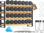 3/4-Tier Spice Rack with 28 Jars, Wall-Mounted Bamboo Organiser