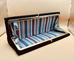 Vintage Harry Levine HL USA Black Ribbed Clutch 12" Rainbow Stripe Lining MCM