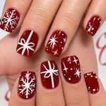 Christmas Press On Nails Red White Snowflake Gift Design False Nails
