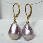 Huge 11-12mm South Sea Natural Pink Purple Baroque Pearl Drop Dangle Earrings