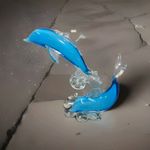 Vintage Hand Blown Blue and Clean Glass Dolphin Sculpture Ornament Figurine