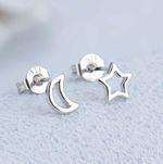 925 Sterling Silver Minimalist Moon Star Stud Earrings Women Girl Jewellery Gift
