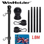 180CM Heavy Duty Telescopic Flag Pole Top Ball  Anti Tangle Aluminium Flagpole