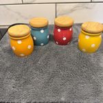Dexam Polka Dot Mini Storage Jars, Dishwasher Safe, Red, Yellow Orange And Blue