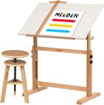 White Drafting Table & Stool Set: 35.5" X 23.5" Beech Wood Height Adjustable Art
