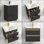 Freestanding Vanity Unit Ceramic Basin Storage Cabinet Black 600 800mm Wall Hung