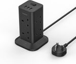 Tower Black Extension Lead with 3 USB 8 Way Multi Plug Extension Socket 2M Cable