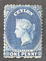 CEYLON 1863 1d Deep Blue WMK 5 (23mm) No Gum Very Clean. €220. SG49.