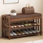 Heavy Duty Shoe Storage Bench with Cushion Seat 2 Tier Shoe Rack Hallway Cabinet