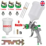 600CC HVLP Spray Gun Kit Gravity Feed Car Primer Paint 1.4mm 1.7mm 2.0mm Nozzles