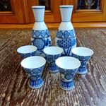 Hasami Ware Tsurumatsu Kiln Sometsuke Sake Set Tokkuri 2 Cups 5
