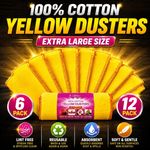 100% Cotton XL Yellow Duster Cloths 40 x 50cm Reusable Cleaning Cloths 6/12 Pack