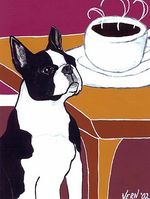 BOSTON TERRIER Coffee Dog art PRINT of Painting by VERN