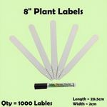 1000 x 8" Seed Labels White Plastic Plant Stick in 10cm Tray Garden Marker Pen