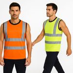 Men’s Vest Top  Sleeveless Hi Vis Viz T-Shirt High Visibility Work Wear Pullover