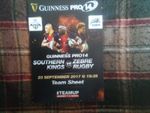 SOUTHERN KINGS VS ZEBRE 2017 RUGBY  PRO 14 TEAM SHEET PROGRAMME(4 PAGES)