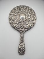 Vintage Handheld Mini Mirror Silver Plated Metal Damaged Mirror Weighs 85g