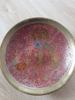 Brass Enabled Dish Fox and Peacocks Decorative Plate.