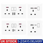 1-20x Double Wall Plug Socket 2 Gang 13A 2 Charger USB Ports Outlets Flat Plate