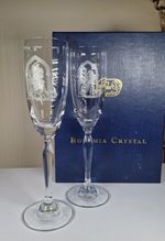 Bohemia Crystal RONA Wedding Champagne Flutes Pair 23cm Engraved Bride Groom