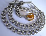 Lovely antique solid silver pocket watch albert chain w/ silver claw & ball fob
