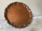 Vintage Round Copper Tray - Pie-Crust Brass Edging