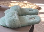 UGG Women’s Mint Green Faux Fur Slide Slippers Open Toe Slip On UK 6