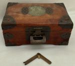 Vintage Chinese Jewellery Wooden Box with Jade Plaque and Slider Padlock