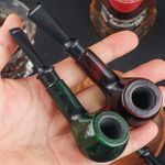 Handmade Ebony Wood Tobacco Pipe Billiard Smoking Pipes 9mm Filter Straight Stem