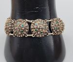 Antique Dutch 833 Silver Filigree Bracelet Green Glass Art Deco S-Hertogenbosch