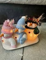 Fibre Optic Light-Up Christmas Snowman Trio Figurine 13in, Freestanding