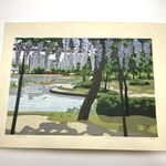 Masao Ido Japanese Woodblock Print "Ohori Park Wisteria" Landscape Authentic