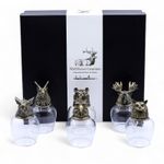 Set of 6 Bottom Up Glasses (100ml) - Wild Forest Creatures - Antique Bronze -NEW
