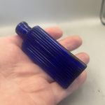 SUPERB SMALL VICTORIAN TRIANGULAR UNEMBOSSED BLUE GLASS POISON BOTTLE