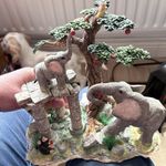 Tuskers Elephant Figurine Ornament with Tree and Ruins Decorative Scene vintage 