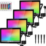 4× 100W LED Flood Lights Outdoor Garden RGB Color Changing Light Remote Control