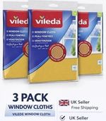 3 Pack of Vileda Window Cloth Glass & Car Chamois Leather Effect Streak Free