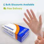 GLOVEMAN Disposable Clear Vinyl Powder & LATEX FREE Gloves Small-XL 100 200 1000