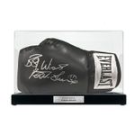 Frank Bruno Signed Black Boxing Glove. Display Case With Plaque