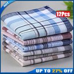 100% Cotton Handkerchiefs 12 Pack  Large Mens Hankies 36cm Assorted Colours